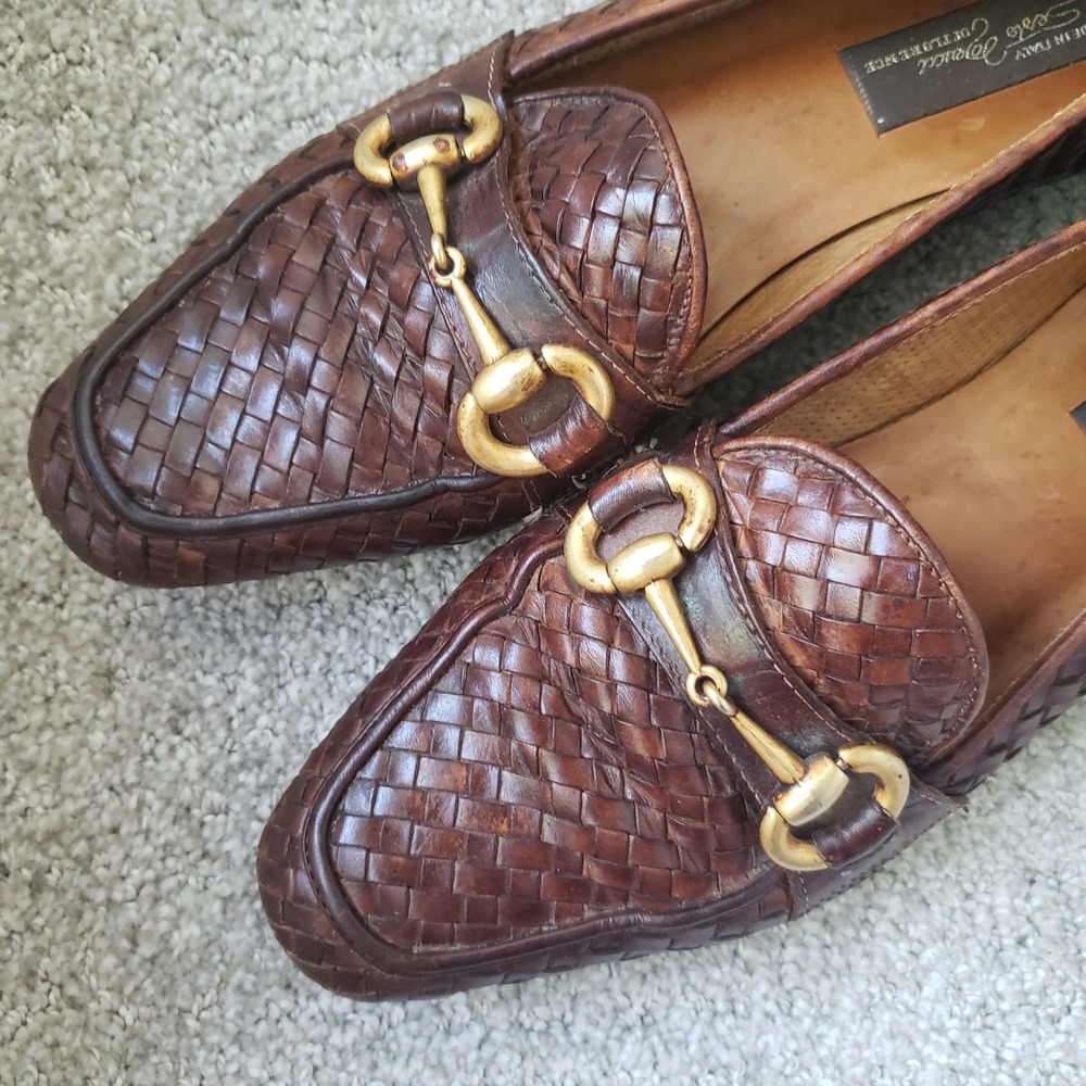 Sesto Meucci Brown Woven Loafers with Gold Accents - Picture 2 of 10